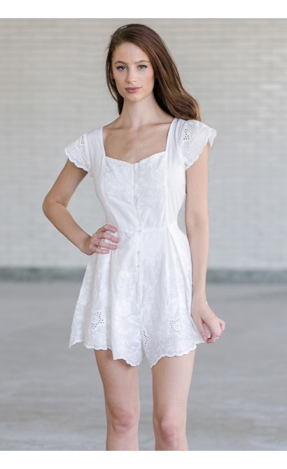 Daydreamer Eyelet Capsleeve Romper in Off White