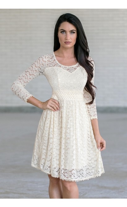 Cream Lace Rehearsal Dinner Dress