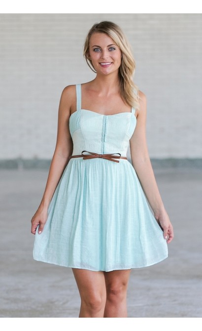 Cute Mint Green Belted Summer Dress