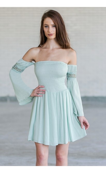 Mint Green Off The Shoulder Boho Fall Festival Dress