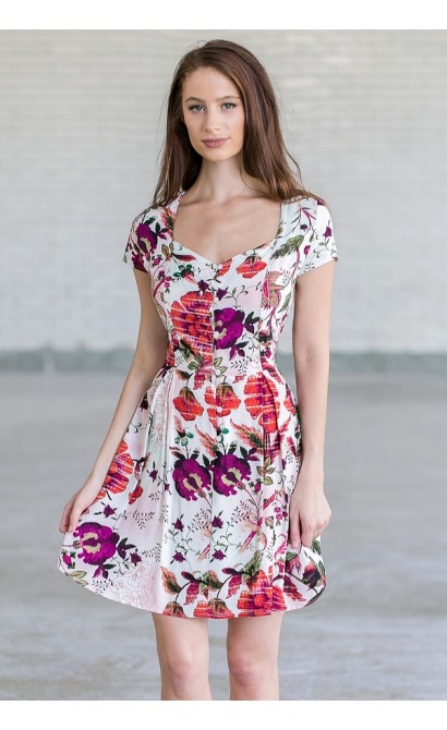 Wine Country Red and Purple Floral Print Button Front Sundress