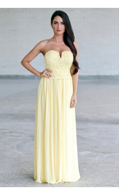 String of Flowers Crochet Lace Yellow Maxi Dress
