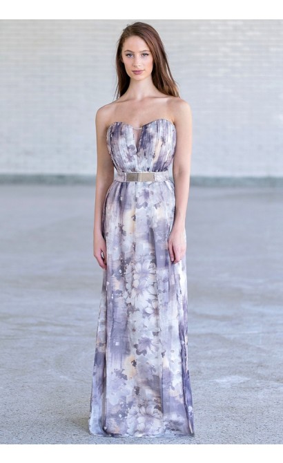 Overcast Floral Print Chiffon Belted Designer Maxi Dress