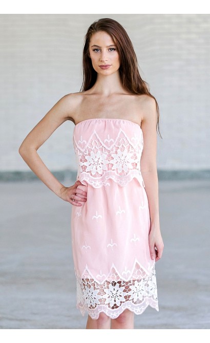 Flower Patch Embroidered Strapless Dress in Pink