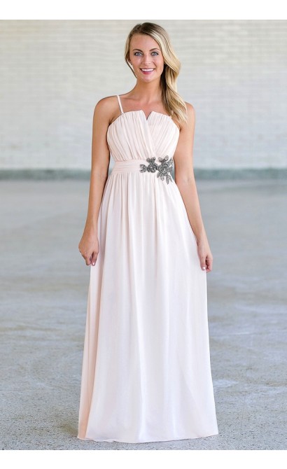 Gunmetal and Roses Strapless Maxi Dress in Blush