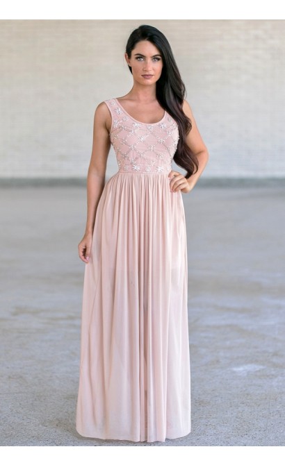 Pink Embellished Maxi Dress, Pale Pink Prom Dress, Great Gatsby Dress ...