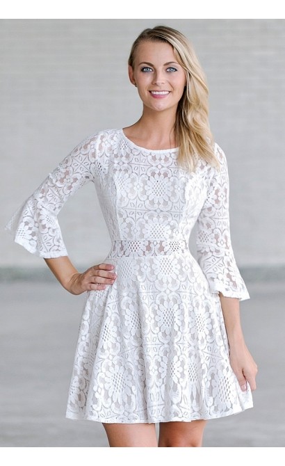 White Lace Bell Sleeve Festival Boho Dress