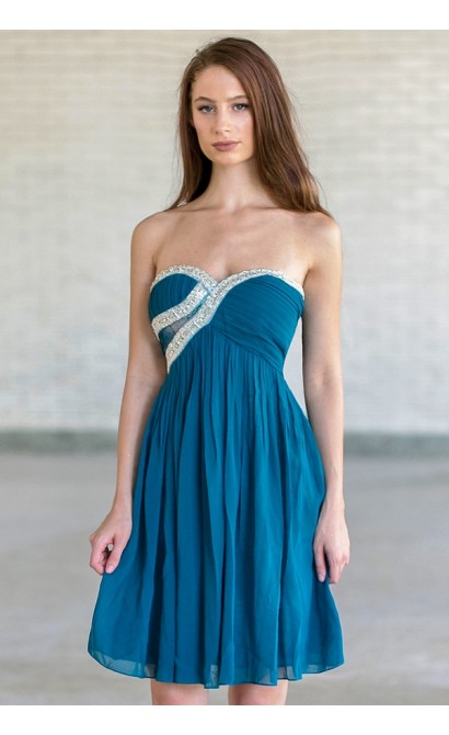 Glisten To Your Heart Embellished Dress in Teal