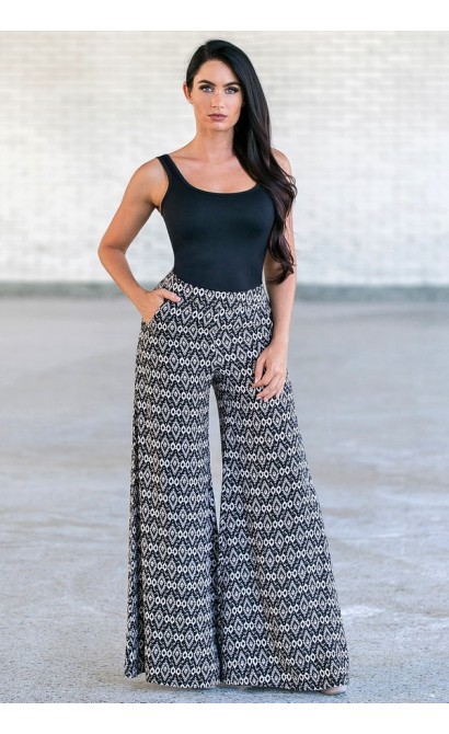 Black Printed Palazzo Pants, Cute Pants