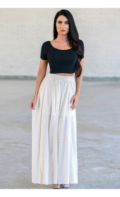 Cream Beige Boho Maxi Skirt, Hippie Peasant Skirt