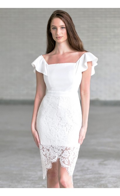 Off White Off Shoulder Dress, Cute Rehearsal Dinner Dress