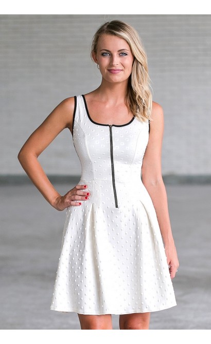 Ivory and Black Zip Front A-Line Dress