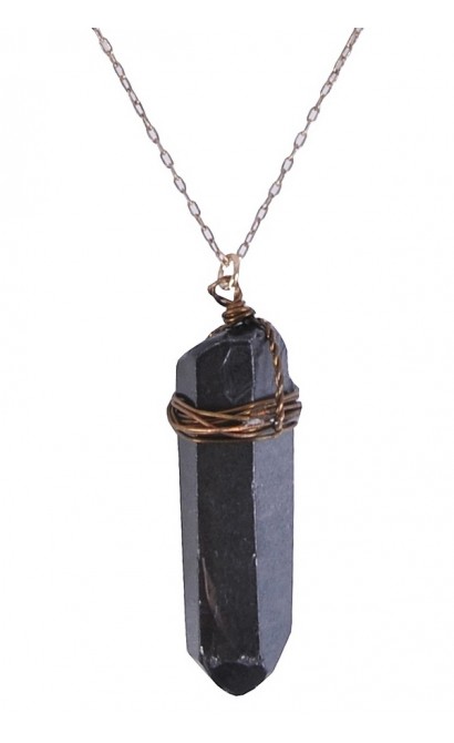 Gold and Black Tourmaline Crystal Pendant