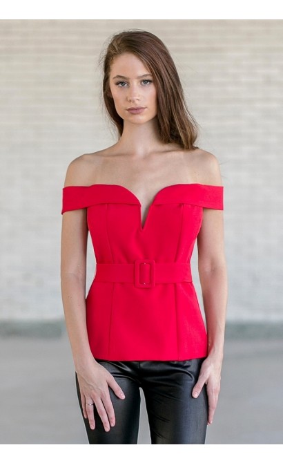 Red Off The Shoulder Holiday Top