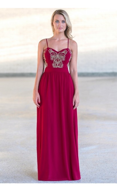 Red and Gold Maxi Formal Prom Bridesmaid Dress