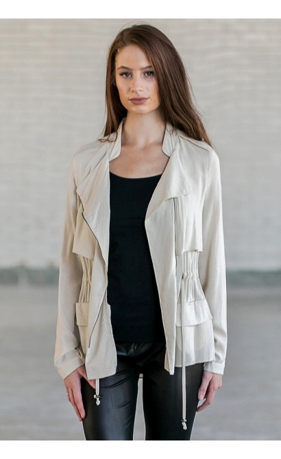 Beige Lightweight Jacket, Cute Fall Beige Jacket