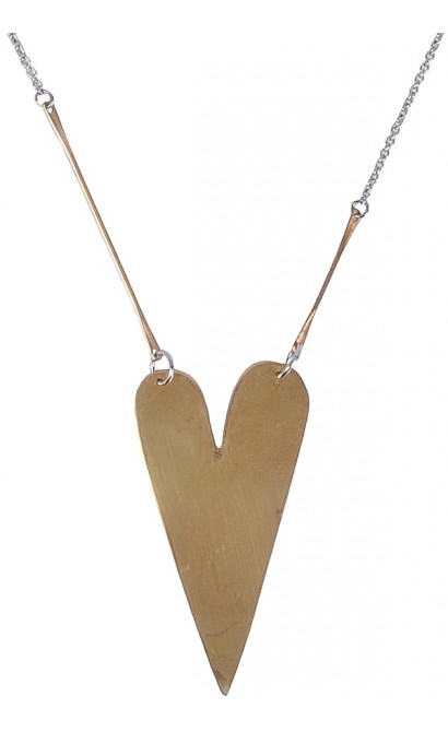 Silver and Gold Heart Necklace, Cute Boho Pendant