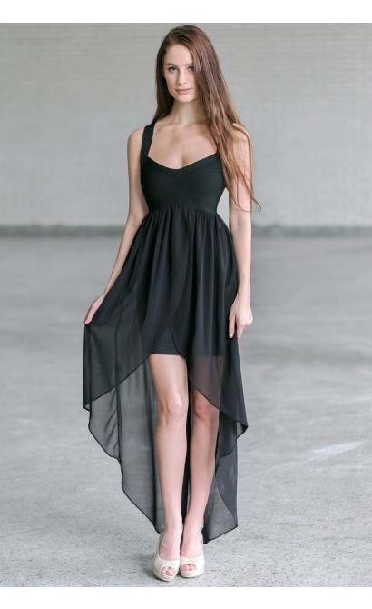 Black Bandage High Low Dress, Cute Black Cocktail Party Dress