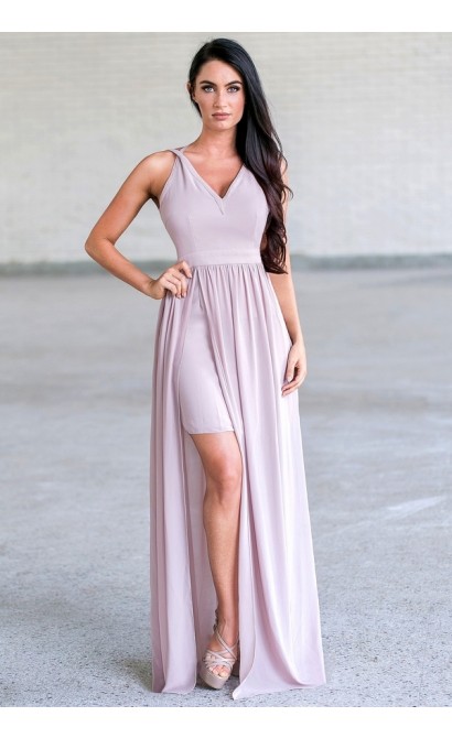 Beige Maxi Prom Formal Bridesmaid Dress