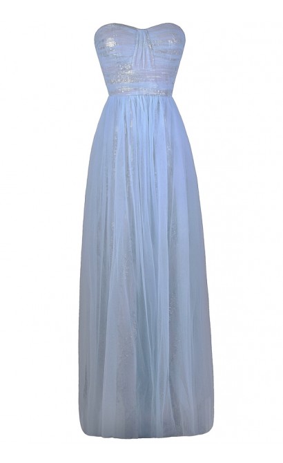 Sky Blue and Silver Formal Prom Dress, Pale Blue Maxi Dress