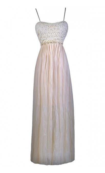 Beige Boho Maxi Dress, Cute Juniors Summer Maxi