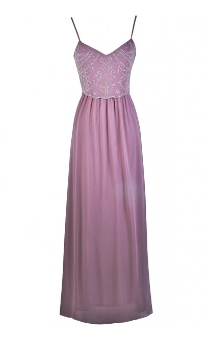 Purple Beaded Maxi Prom Bridesmaid Dress