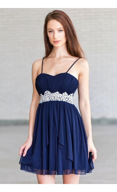 Navy Midnight Blue Embellished Party Dress