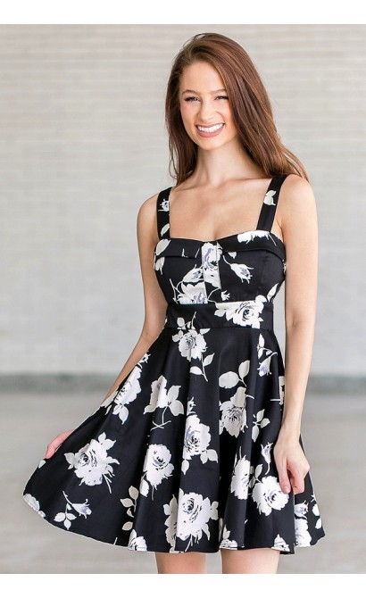 Black and White A-Line Floral Print Sundress