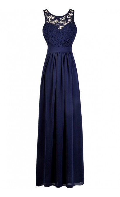 Navy Lace Maxi Bridesmaid Dress