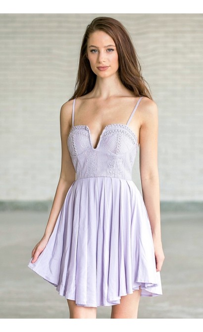 Lavender Purple Lace Romper Dress, Cute Juniors Summer Outfit