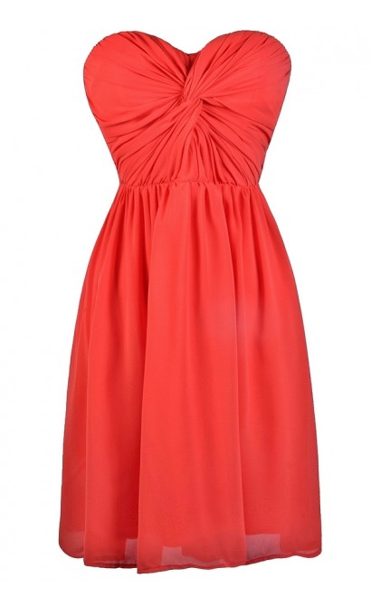 Tomato Red Strapless Dress, Cute Party Dress Lily Boutique