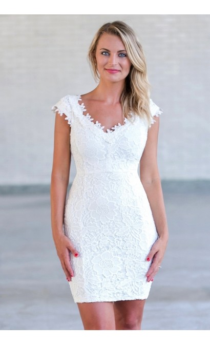 Off White Lace Rehearsal Dinner and Bridal Shower Dress