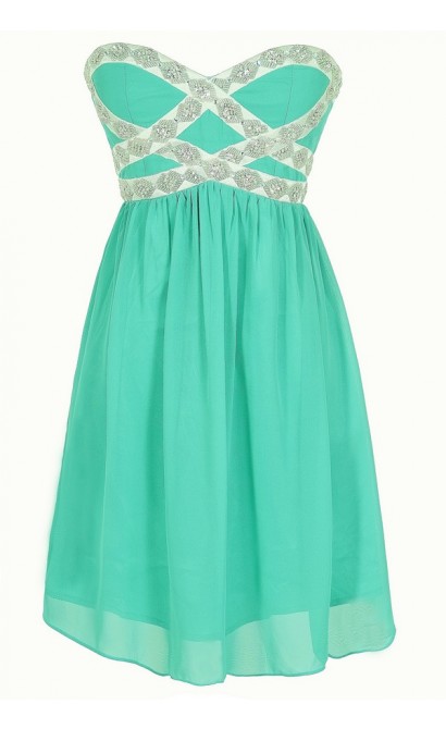 Sparkling Splendor Embellished Chiffon Designer Dress by Minuet in Teal