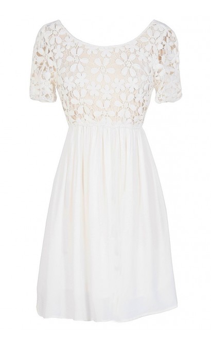 Flower Web Crochet Lace Dress in Ivory