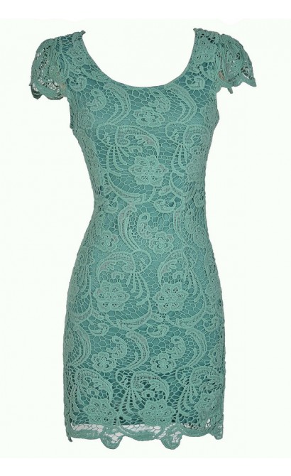 Nila Crochet Lace Capsleeve Pencil Dress in Sage