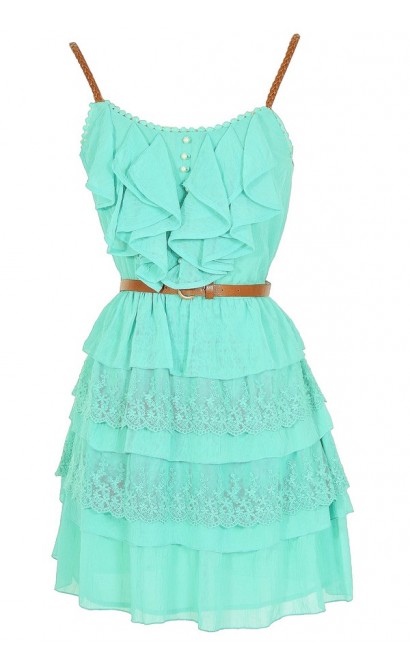 Nashville Nostalgia Belted Ruffle Dress in Mint