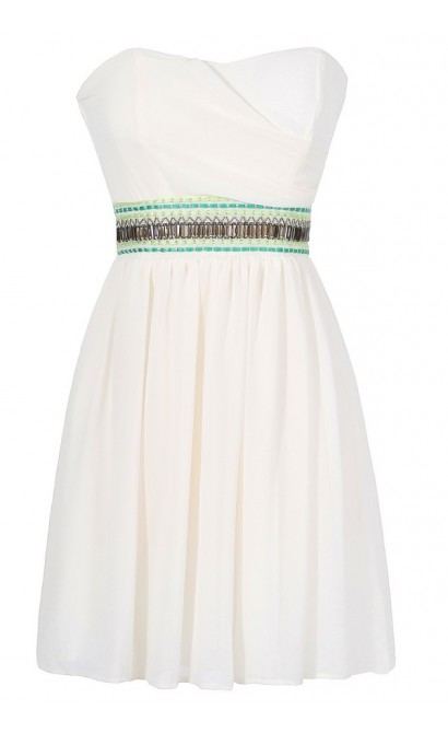 Midnight In Morocco Dress in Ivory/Green