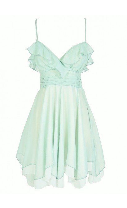 Forest Fairy Chiffon Ruffle Designer Dress in Sage