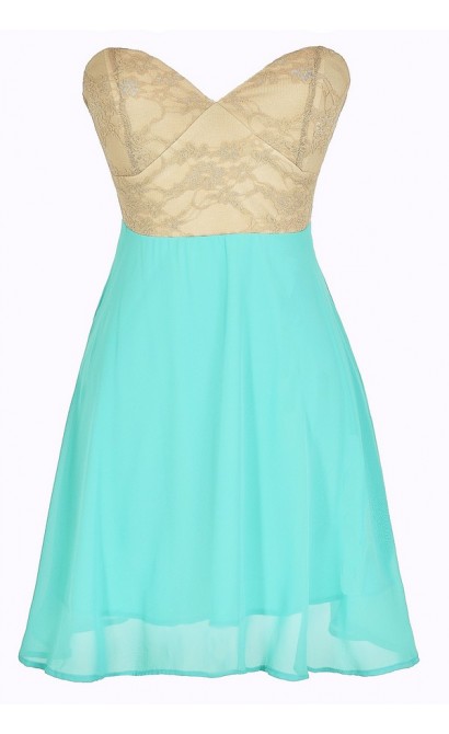 Strapless Floral Lace Bustier Dress in Jade/Taupe