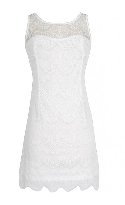 Sleeveless Lace Overlay Dress in White