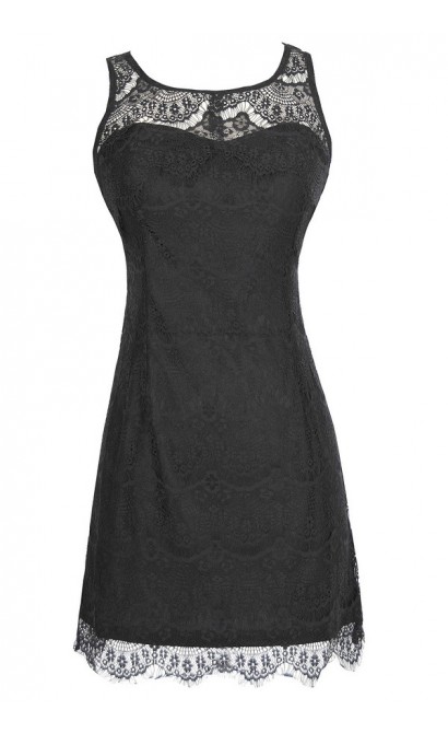 Sleeveless Lace Overlay Dress in Black 