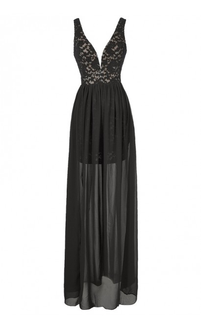 Maximum Impact Lace and Chiffon Designer Dress in Black