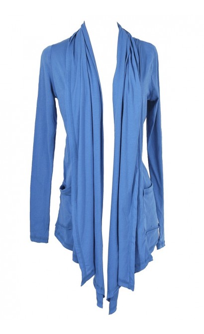 Cozy Up Open Longline Cardigan in Blue