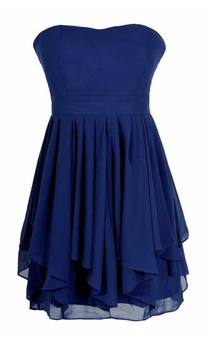 Cute Ruffled Party Dress, Blue Chiffon Dress, Blue Bridesmaid Dress ...