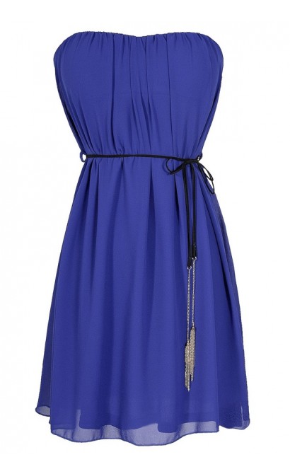 Chic Celebration Tassle Sash Chiffon Dress in Royal Blue