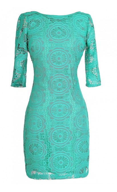 My Muse Fitted Lace Dress in Jade