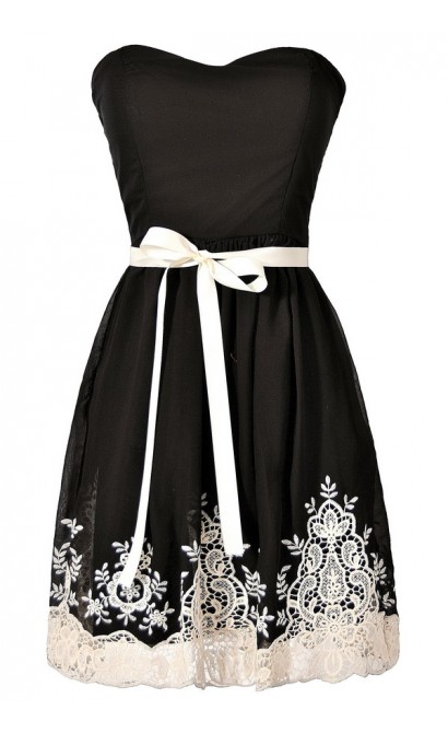 Nataya Black and Ivory Embroidered Strapless Dress