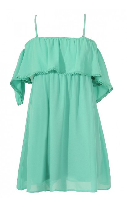 Sweet On You Off Shoulder Ruffle Tunic in Mint