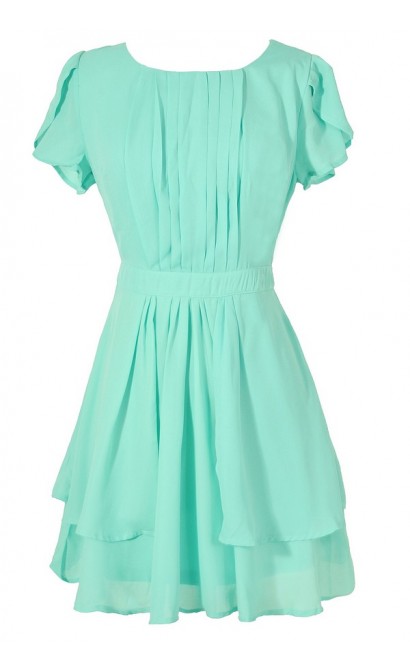 Pleat Front Crossover Sleeve Dress in Mint