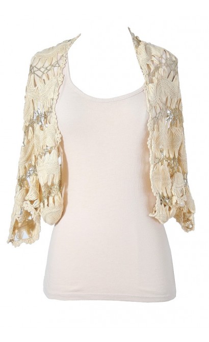 Golden Touch Beige and Gold Crochet Vest